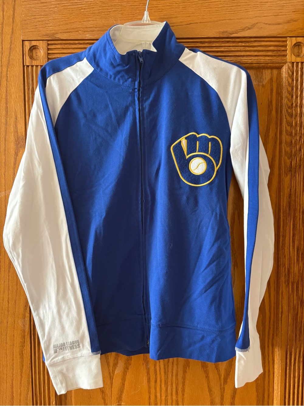 Blue & White Women’s  Athletic Zip Jacket with Baseball Glove Logo